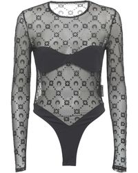 Marine Serre - Tops ,Zwart ,Tweed Moonogram Mesh Flock Bodysuit Top - Lyst