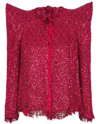 Balmain - Jassen ,Roze ,Tweed Pailletten Tweed Jasje Van Rand Tot Rand - Lyst