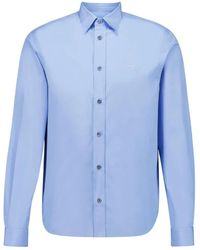 Prada - Overhemden ,Blauw ,Katoen Katoenen Overhemd Met Parelmoeren Knopen - Lyst