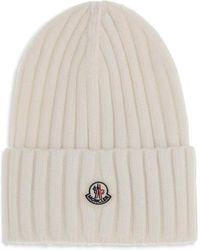 Moncler - Geribbelde Wollen Muts Met Logopatch - Lyst