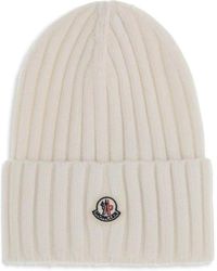 Moncler - Geribbelde Wollen Muts Met Logopatch - Lyst