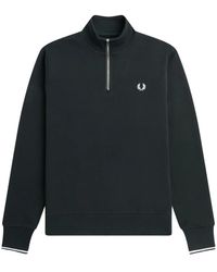 Fred Perry - Groene Half Zip Sweatshirt Met Strepen Op De Rug - Lyst