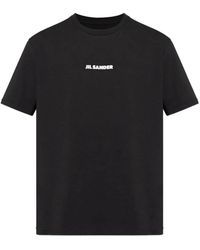 Jil Sander - Tops ,Zwart ,Katoen T-Shirt Met Ronde Hals, Korte Mouwen En Logo - Lyst