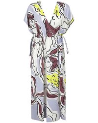 Tory Burch - Kleedjes ,Veelkleurig ,Katoen V-Hals Grafische Midi Jurk - Lyst