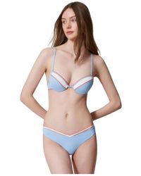 Twinset - Badmode ,Blauw ,Polyester Push-Up Bikinitop En Braziliaanse Bikini Broekjes Met Borduurwerk - Lyst