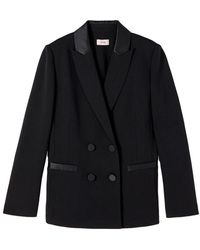 Oltre - Jassen ,Zwart ,Polyester Double-Breasted Blazer Met Bedekte Knopen - Lyst