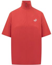 MSGM - Tops ,Rood ,Katoen Jersey T-Shirt Met Hoge Hals En Rits - Lyst