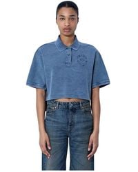 Alexander Wang - Tops ,Blauw ,Katoen Cropped Piqué Polo T-Shirt - Lyst