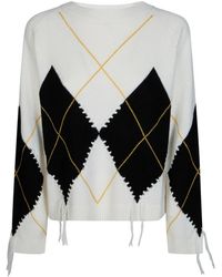 Pinko - Truien & Vesten ,Wit ,Wol Berna Pullover Argyle Traforato - Lyst