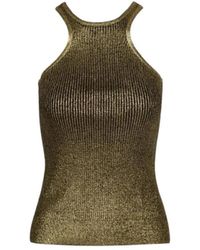 Barbara Bui - Tops ,Groen ,Katoen Metallic Gebreide Tanktop - Lyst