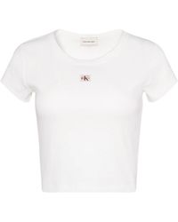 Calvin Klein - Tops ,Wit ,Katoen Woven Label 2X 2 Baby Rib Tee - Lyst