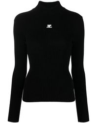 Courreges - Truien & Vesten ,Zwart ,Leer Gebreide Trui Met Mock Hals - Lyst