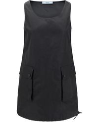 Prada - Nylon Mini-Kleid Mit Aufgesetzten Taschen - Lyst