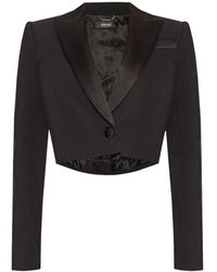 Versace - Cropped Blazer Met Logopatch - Lyst