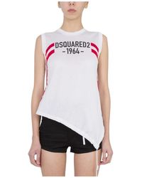 DSquared² - Tops ,Wit ,Katoen Coulisse Mouwloze Top - Lyst