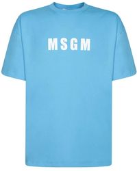 MSGM - Blau T-Shirt Mit Weißem Logo - Lyst