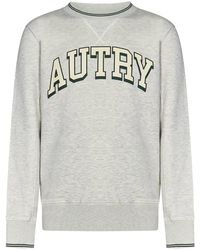 Autry - Hoodies & Sweatvesten ,Grijs ,Katoen Grijze Gestreepte Trui Met Logoprint - Lyst
