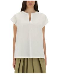 Aspesi - Overhemden ,Wit ,Katoen Katoenen Poplin T-Shirt Met V-Hals - Lyst