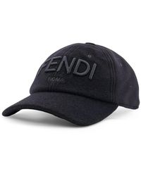 Fendi - Schwarze woll-baseballkappe mit gestickten buchstaben - Lyst