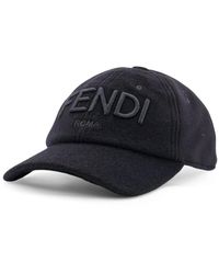 Fendi - Zwarte Verstelbare Velcro Hoed Geborduurd Logo - Lyst