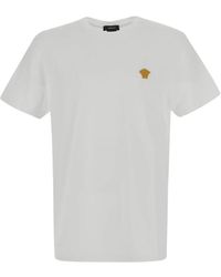 Versace - Tops ,Wit ,Katoen Gouden Medusa Geborduurd T-Shirt - Lyst