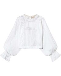 Twinset - Weiße bluse mit stehkragen und ausgestellten ärmeln - Lyst