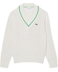 Lacoste - Gestreifter v-ausschnitt tennis pullover - Lyst