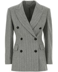 Brunello Cucinelli - Jassen ,Grijs ,Wol Geborduurd Stretch Wolmix Blazer - Lyst