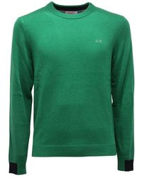 Sun 68 - Wollmischpullover Grün Runder Halsausschnitt - Lyst