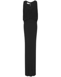 Saint Laurent - Schwarzes ärmelloses kleid mit u-ausschnitt und drapierung - Lyst