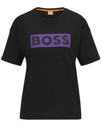 BOSS - T-shirt slim fit in cotone con logo decorato - Lyst