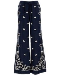 P.A.R.O.S.H. - Broeken ,Blauw ,Linnen Geborduurde Linnen Broek - Lyst