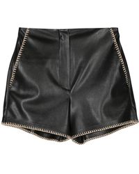 Nanushka - Shorts de cuero sintético negro con detalle de rafia - Lyst