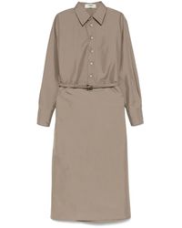 Fendi - Kleedjes ,Bruin ,Katoen Taupe Bruine Overhemdjurk Met Riem - Lyst