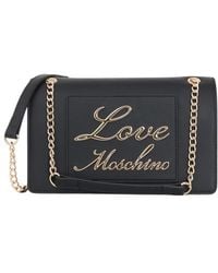 Love Moschino - Borsa nera da con lettering in metallo dorato e tracolla a catena - Lyst