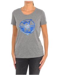 North Sails - Tops ,Grijs ,Katoen T-Shirt Met Korte Mouwen En Geribbelde Hals - Lyst