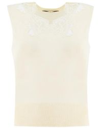 Ermanno Scervino - Elegantes blumen-spitzen-rippensaum-top - Lyst