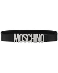 Moschino - Accessoires ,Zwart ,Leer Riem Van Leer Met Logo - Lyst