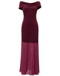 Aniye By - Kleedjes ,Rood ,Polyester Lange Jersey Galajurk Met Boot Hals En Transparante Rok - Lyst