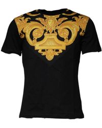 Versace - Tops ,Zwart ,Katoen Medusa Print Katoenen T-Shirt Met Ronde Hals - Lyst