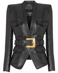 Balmain - 1-Knops Riem Lederen Jas - Lyst