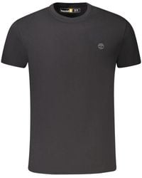 Timberland - Schwarzes Baumwoll-Slim-Fit-T-Shirt Mit Rundhalsausschnitt Und Gesticktem Logo - Lyst