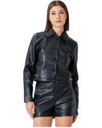 Kocca - Jassen ,Zwart ,Leer Kort Leren Look Jasje Met Kraag - Lyst