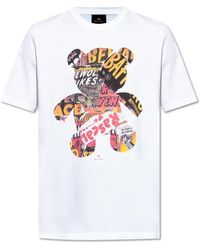 Paul Smith - Tops ,Wit ,Katoen T-Shirt Met Kleurrijke Print - Lyst