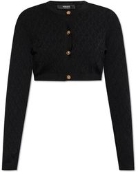 Versace - Truien & Vesten ,Zwart ,Leer Korte Cardigan - Lyst