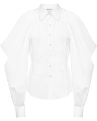 Alexander McQueen - Hemd aus bio-baumwolle mit italienischem kragen und drapierten ärmeln - Lyst