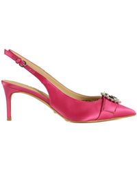 Guess - Décolleté slingback in raso con placca logo - Lyst