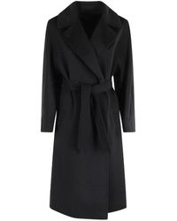 Weekend by Maxmara - Jassen ,Zwart ,Leer Zwarte Getailleerde Midi-Jas Met Riem - Lyst