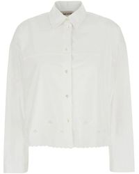 Semicouture - Weiße spitzenbestickte klassische kragenbluse - Lyst