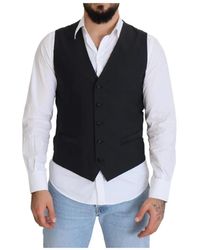 Dolce & Gabbana - Kostuums ,Zwart ,Zwart Klassiek Fit Jurk Vest - Lyst
